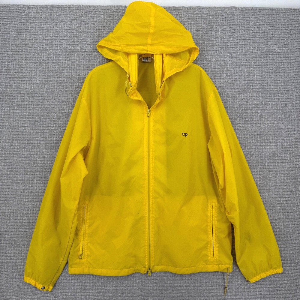 Vintage OP Ocean Pacific Windbreaker Jacket Men XL Yellow Lightweight Surf Retro